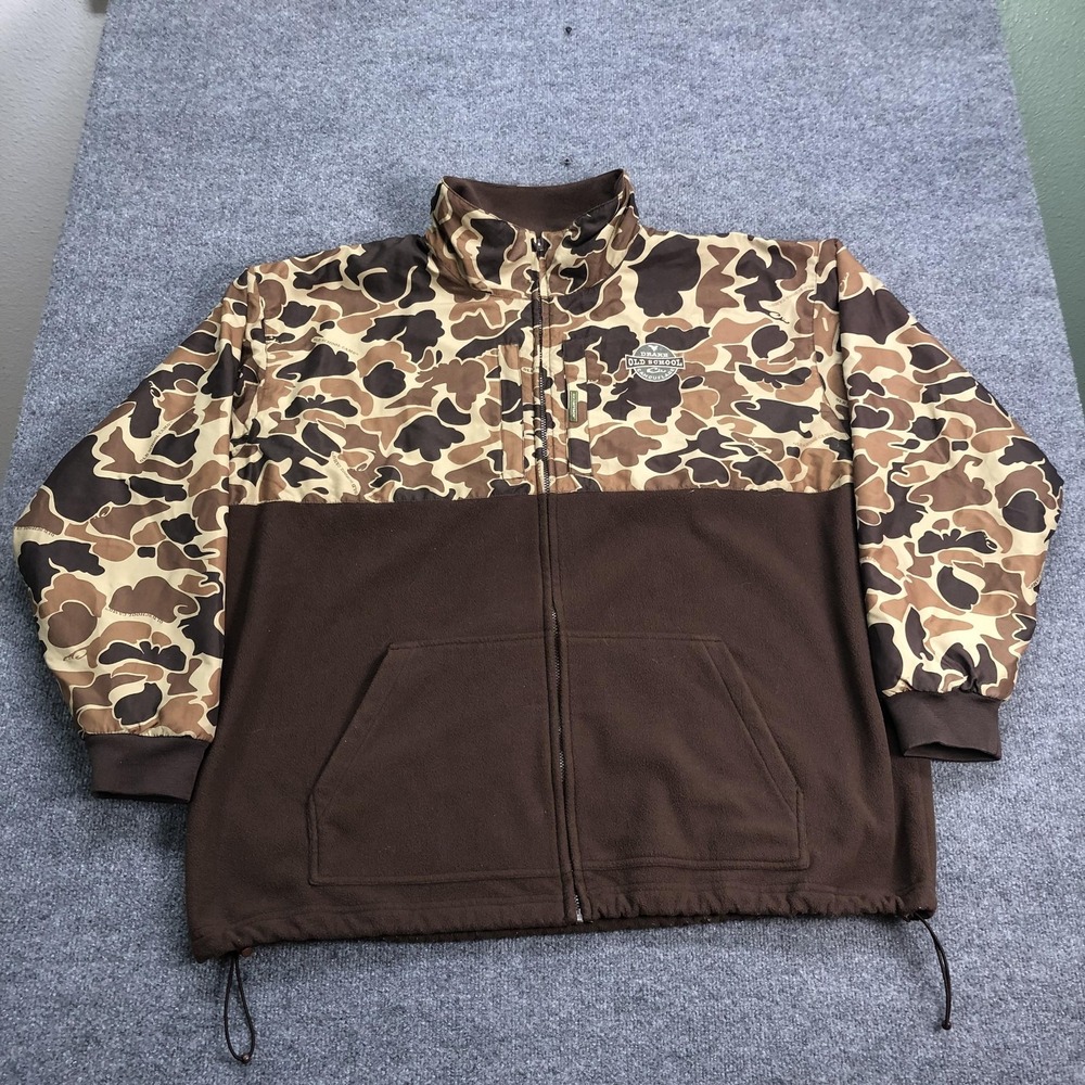 Drake Old School Camo Jacket Mens 3XL Brown Fleece Full Zip Hunting Outdoor